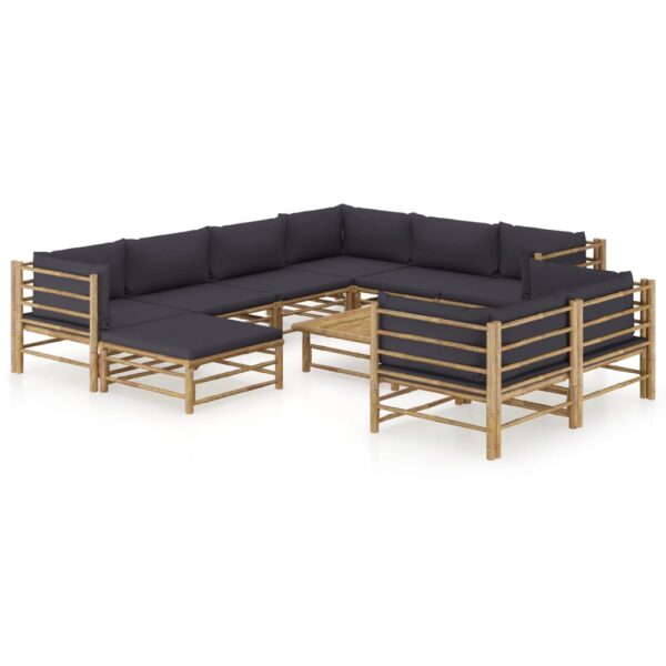 10 Piece Garden Lounge Set with Dark Grey Cushions Bamboo