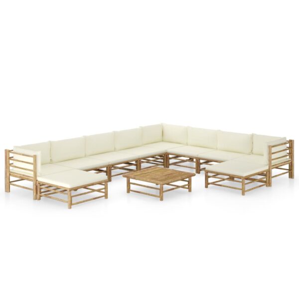 11 Piece Garden Lounge Set with Cream White Cushions Bamboo