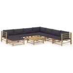 9 Piece Garden Lounge Set with Dark Grey Cushions Bamboo