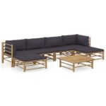 7 Piece Garden Lounge Set with Dark Grey Cushions Bamboo