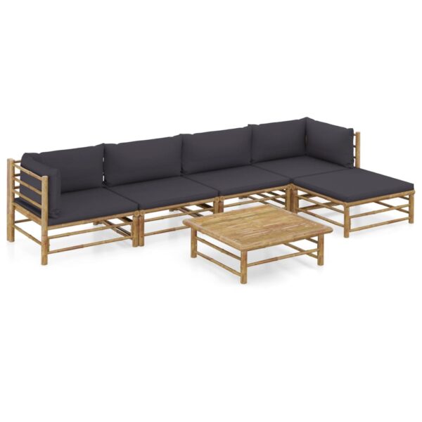 6 Piece Garden Lounge Set with Dark Grey Cushions Bamboo