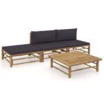 Bamboo Garden Lounge Set Outdoor Patio Furniture with Dark Grey Cushions