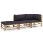 Bamboo Outdoor Garden Lounge Set Dark Grey Cushions Patio Furniture Comfort