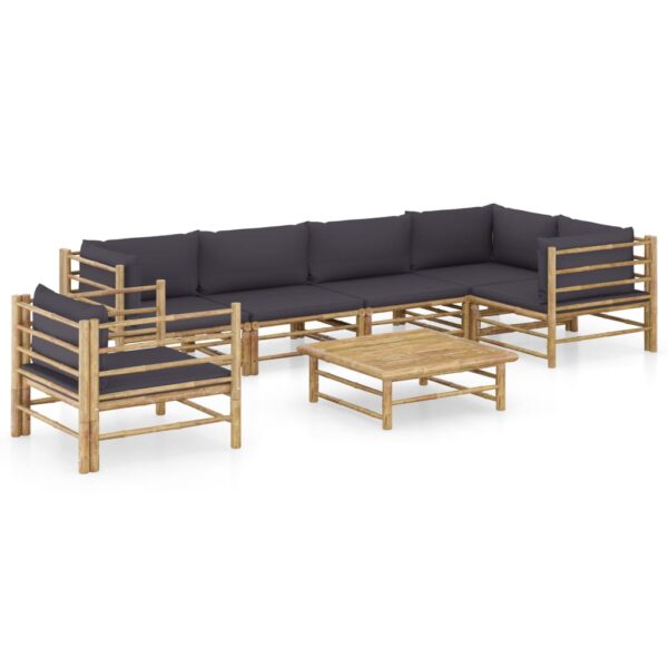 7 Piece Garden Lounge Set with Dark Grey Cushions Bamboo