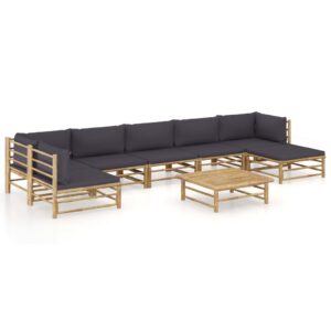 8 Piece Garden Lounge Set with Dark Grey Cushions Bamboo