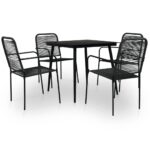 5 Piece Garden Dining Set Cotton Rope and Steel Black