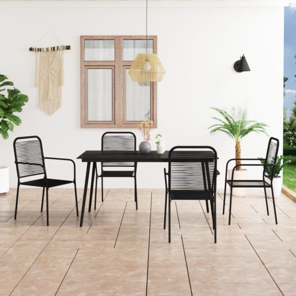 5 Piece Garden Dining Set Cotton Rope and Steel Black