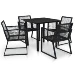 5 Piece Outdoor Dining Set PVC Rattan Black