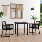 Outdoor Dining Set PVC Rattan Weather-Resistant Glass Top Table Elegant Chairs