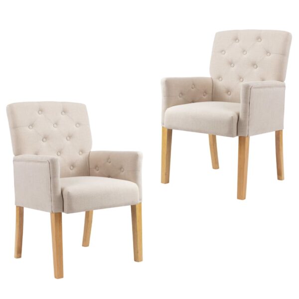 Elegant Beige Fabric Dining Chairs Set of Two with Armrests Comfortable Backrest