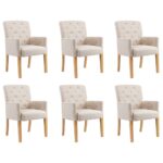 Dining Chairs with Armrests 6 pcs Beige Fabric