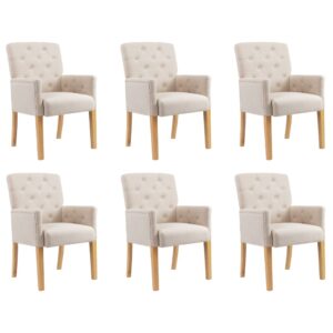 Dining Chairs with Armrests 6 pcs Beige Fabric