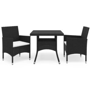 Outdoor Rattan Garden Dining Set Black with Cream Cushions Tempered Glass