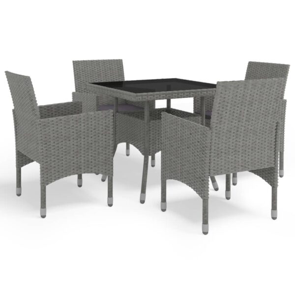 5 Piece Garden Dining Set Grey Poly Rattan and Glass