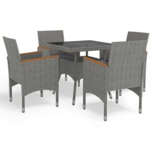 5 Piece Garden Dining Set Grey Poly Rattan and Acacia Wood