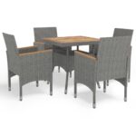 5 Piece Garden Dining Set Grey Poly Rattan and Acacia Wood