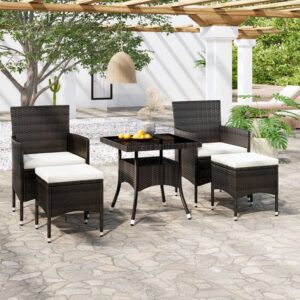 5 Piece Garden Dining Set Poly Rattan and Tempered Glass Black