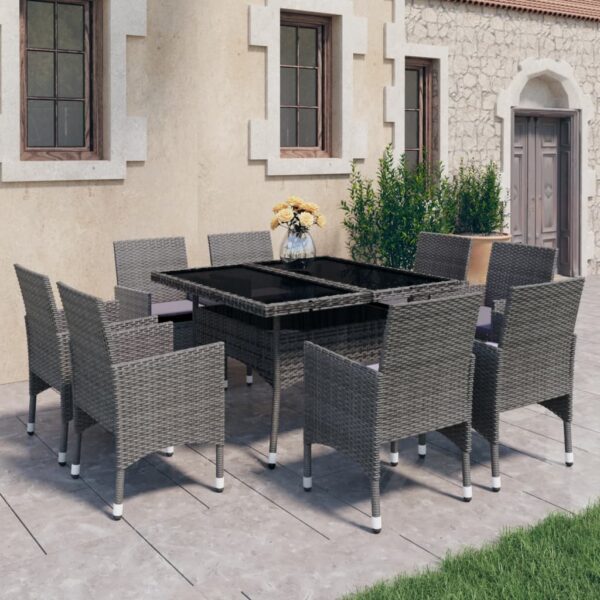 9 Piece Garden Dining Set Poly Rattan and Glass Grey