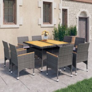 9 Piece Garden Dining Set Poly Rattan and Acacia Wood Grey