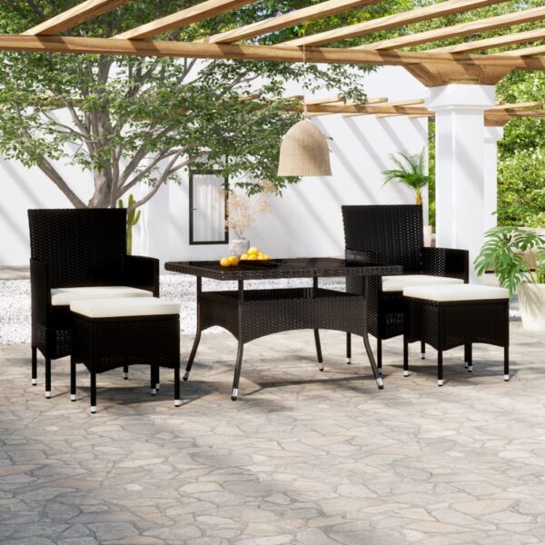 5 Piece Garden Dining Set Poly Rattan and Tempered Glass Black