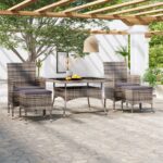 5 Piece Garden Dining Set Poly Rattan and Tempered Glass Grey