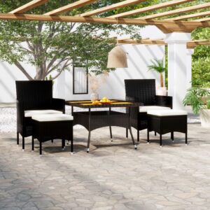 5 Piece Garden Dining Set Poly Rattan & Solid Acacia Wood Black