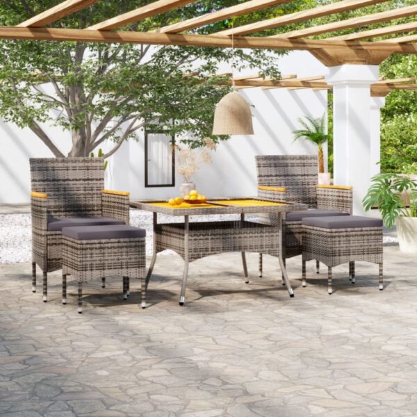 5 Piece Garden Dining Set Poly Rattan & Solid Acacia Wood Grey