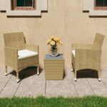 3 Piece Bistro Set Poly Rattan and Tempered Glass Beige