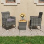 3 Piece Bistro Set Poly Rattan and Acacia Wood Grey