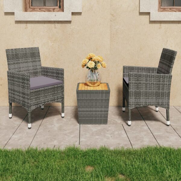 3 Piece Bistro Set Poly Rattan and Acacia Wood Grey