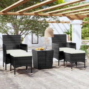 5 Piece Garden Bistro Set Poly Rattan and Tempered Glass Black