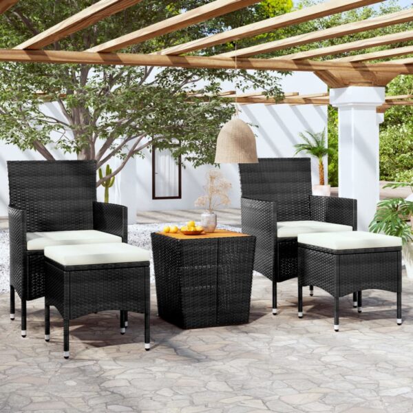 5 Piece Garden Bistro Set Poly Rattan & Solid Acacia Wood Black