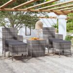 5 Piece Garden Bistro Set Poly Rattan & Solid Acacia Wood Grey