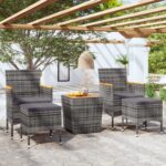 5 Piece Garden Bistro Set Poly Rattan & Solid Acacia Wood Grey