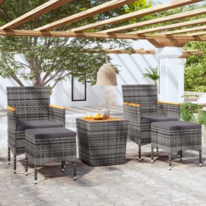 5 Piece Garden Bistro Set Poly Rattan & Solid Acacia Wood Grey