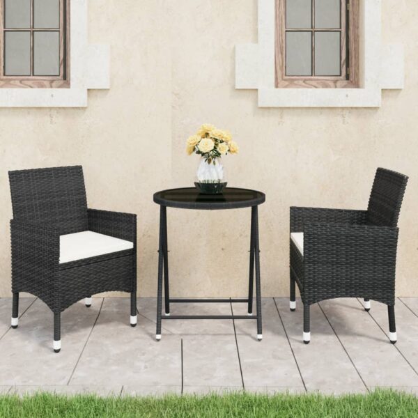 Outdoor Garden Bistro Set Rattan Wicker Patio Furniture Table Chairs Black Cream