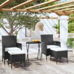 5 Piece Garden Bistro Set Poly Rattan and Tempered Glass Black