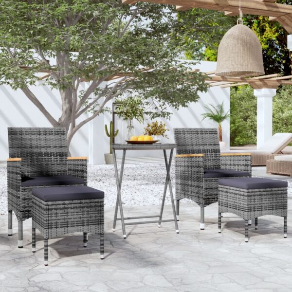 5 Piece Garden Bistro Set Poly Rattan and Tempered Glass Grey