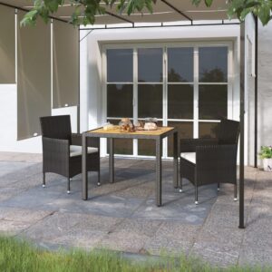 Outdoor Rattan Garden Dining Set Weather-Resistant Acacia Table Chairs Black