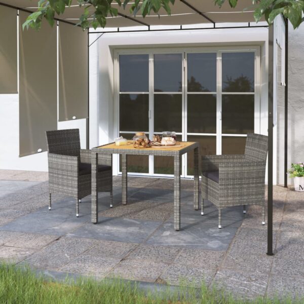 3 Piece Garden Dining Set Poly Rattan & Solid Acacia Wood Grey