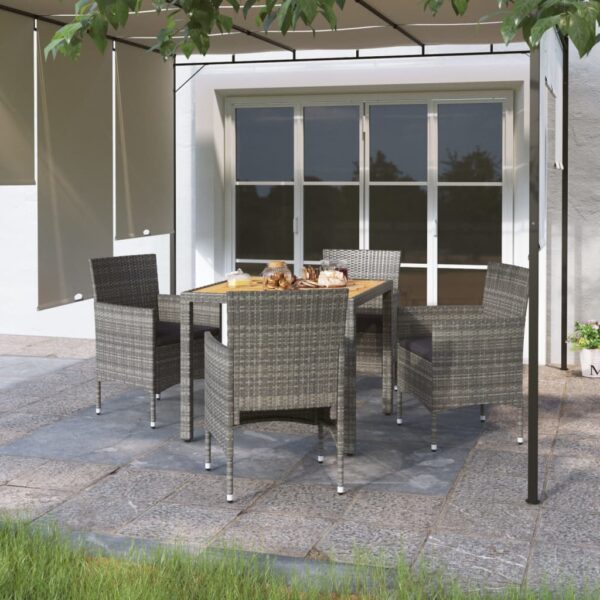 5 Piece Garden Dining Set Poly Rattan & Solid Acacia Wood Grey