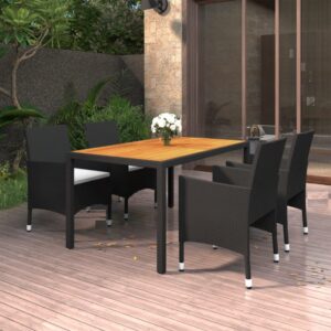 5 Piece Garden Dining Set Poly Rattan Black