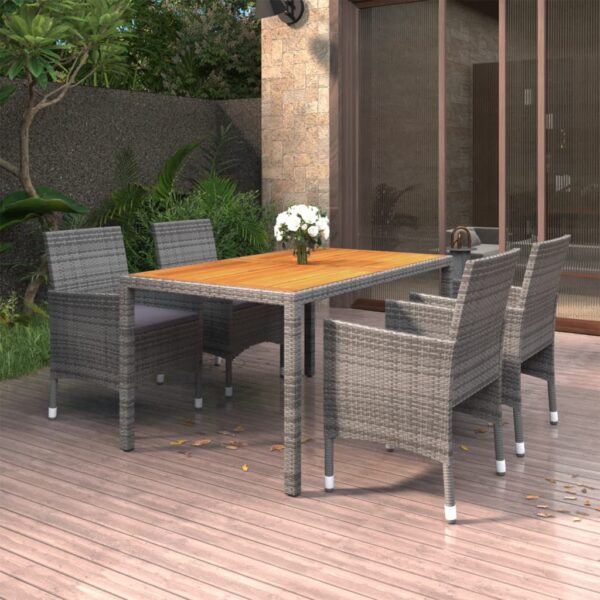 5 Piece Garden Dining Set Poly Rattan Grey