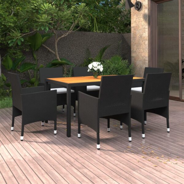 7 Piece Garden Dining Set Poly Rattan Black