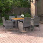 7 Piece Garden Dining Set Poly Rattan Grey