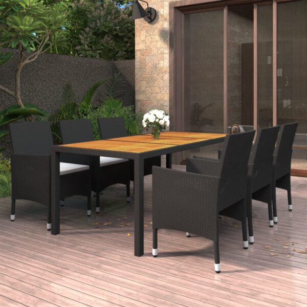 7 Piece Garden Dining Set Poly Rattan Black