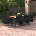 9 Piece Garden Dining Set Poly Rattan Black