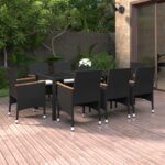 9 Piece Garden Dining Set Poly Rattan Black