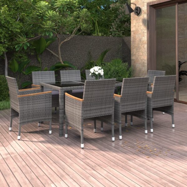 9 Piece Garden Dining Set Poly Rattan Grey