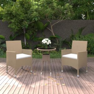 3 Piece Garden Dining Set Poly Rattan Beige